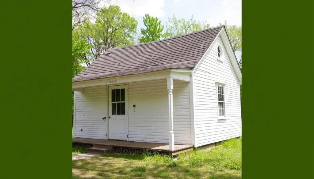 Historic Schmuhl School at Hickory Creek Barrens Nature Preserve Illinois showing preserved one-room schoolhouse Historic Schmuhl School at Hickory Creek Barrens Nature Preserve Illinois showing preserved one-room schoolhouse