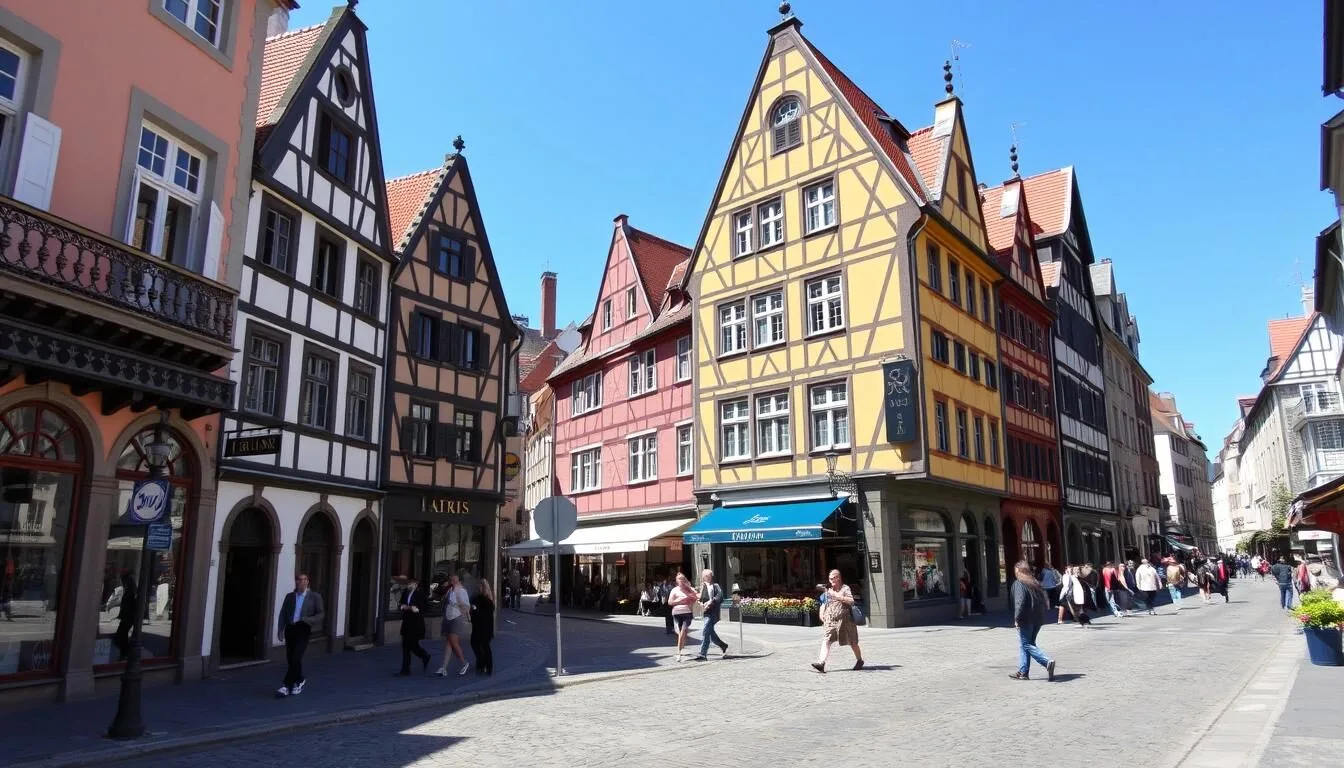 Historic buildings in Bonn's Old Town with traditional German architecture and cobblestone streets