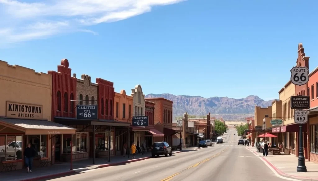 Historic downtown Kingman, Arizona with Route 66 architecture and mountain backdrop Historic downtown Kingman, Arizona with Route 66 architecture and mountain backdrop