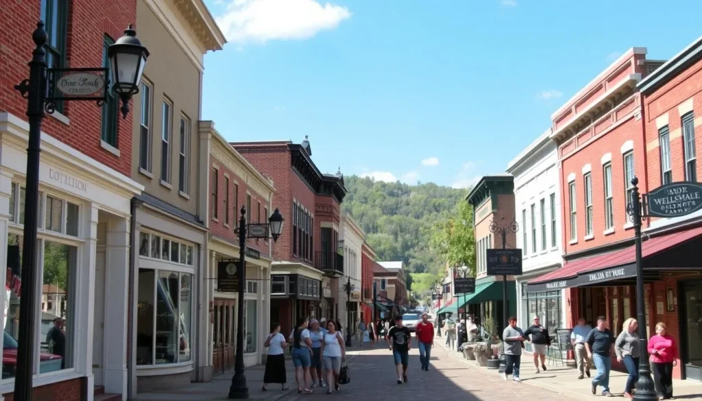 Historic downtown Wellsboro with gas lights and Victorian architecture near Pine Creek Gorge