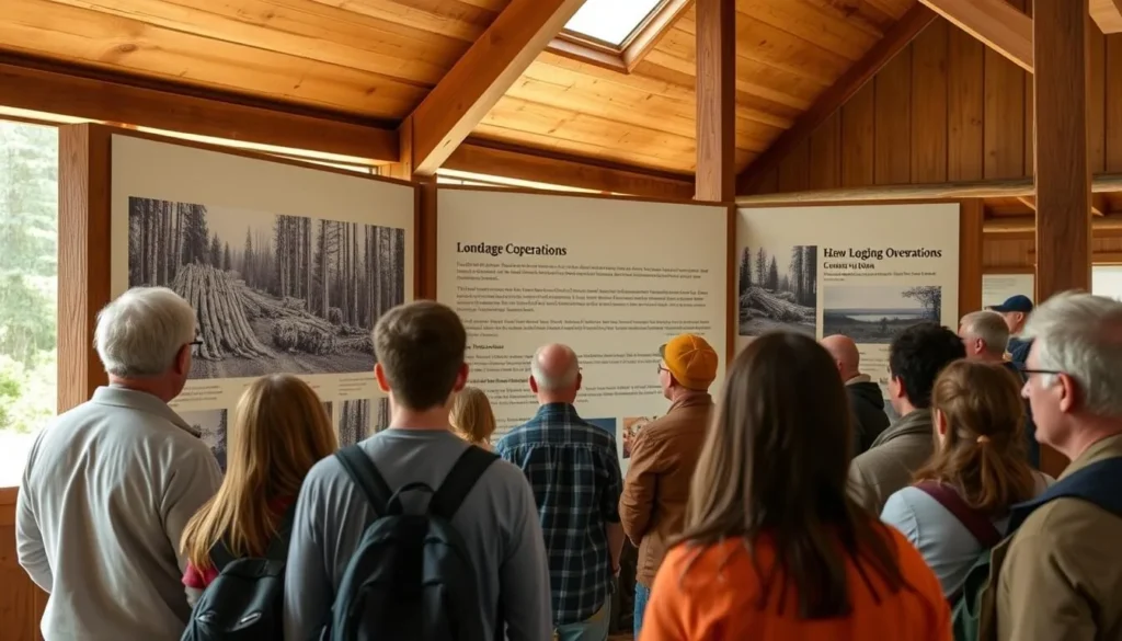 Historic interpretive display showing Butano State Park's logging history and conservation