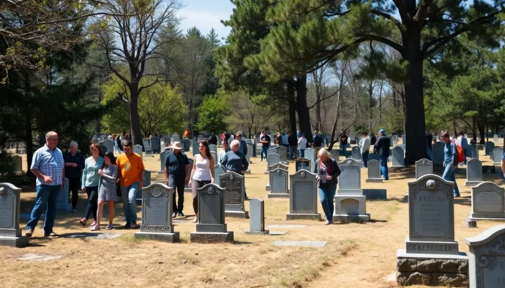 Historical Chess Cemetery near Ryerson Station State Park with visitors exploring the site Historical Chess Cemetery near Ryerson Station State Park with visitors exploring the site