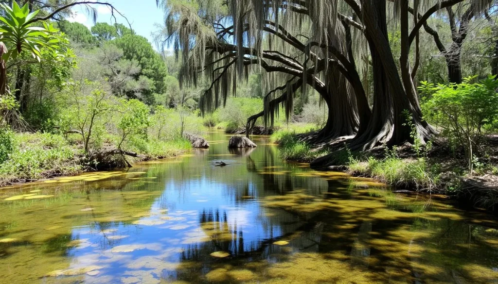 Historical marker explaining the significance of Wes Skiles' contributions to cave diving at Peacock Springs State Park Florida Historical marker explaining the significance of Wes Skiles' contributions to cave diving at Peacock Springs State Park Florida