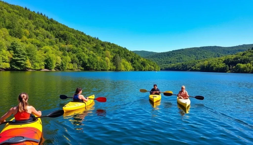 Holman Lake at Little Buffalo State Park with people kayaking Holman Lake at Little Buffalo State Park with people kayaking