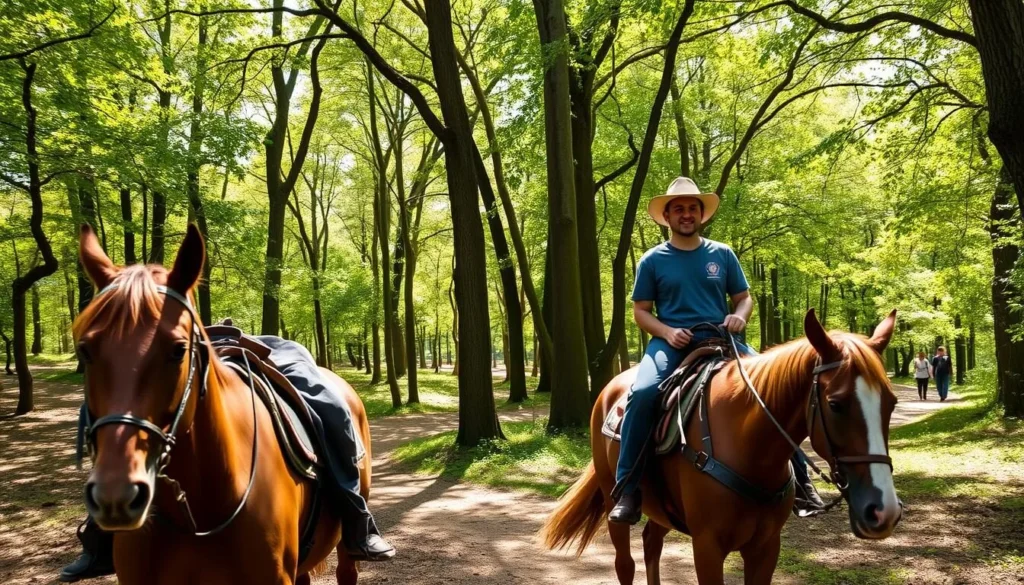 Horseback riding on designated trails at Big River State Park through forested areas