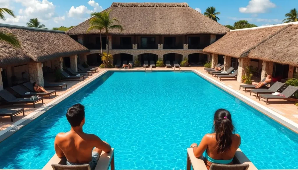 Hotel near Chichen Itza with swimming pool and traditional architecture
