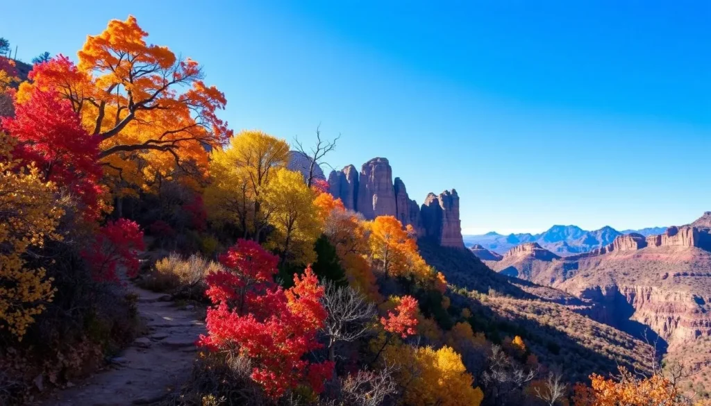 Hualapai Mountains in autumn with colorful fall foliage and clear hiking trails Hualapai Mountains in autumn with colorful fall foliage and clear hiking trails