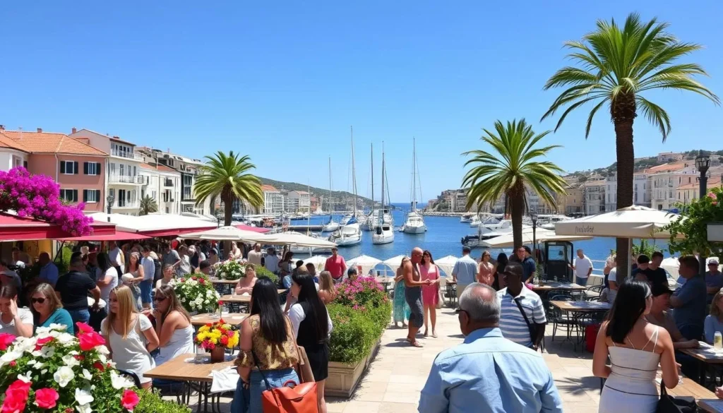 Hvar's picturesque harbor in late spring with moderate crowds, blooming flowers, and pleasant weather