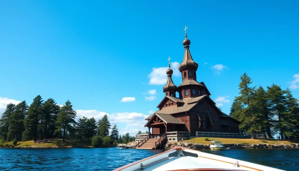Ilyinsky Pogost wooden church on an island in Lake Vodlozero Ilyinsky Pogost wooden church on an island in Lake Vodlozero