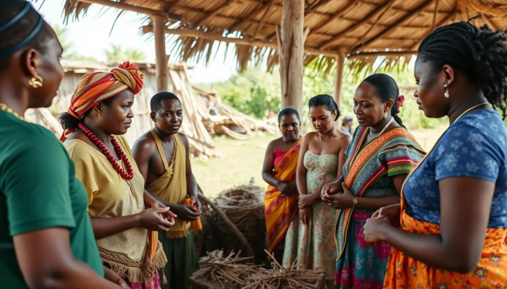 Indigenous cultural demonstration at Shell Beach Islands Guyana showing traditional crafts