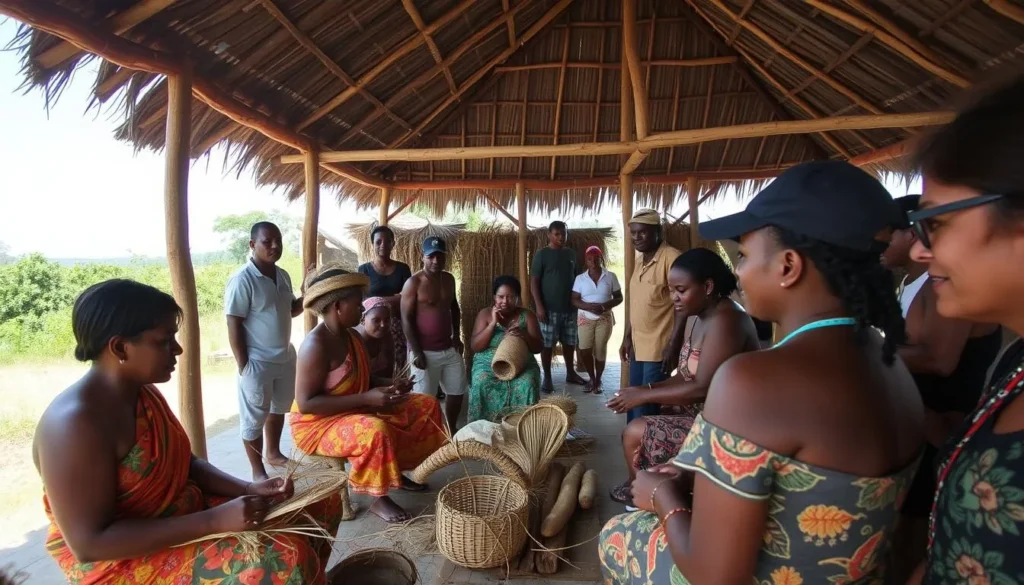Indigenous cultural demonstration in Fair View Village near Mount Kurupukari showing traditional crafts