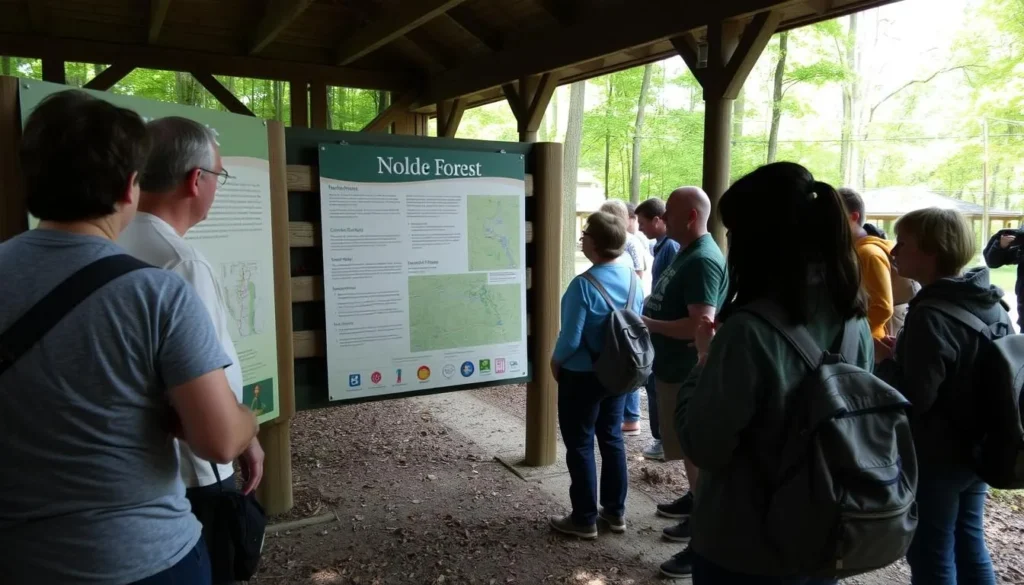 Information kiosk at Nolde Forest with trail maps and educational displays Information kiosk at Nolde Forest with trail maps and educational displays
