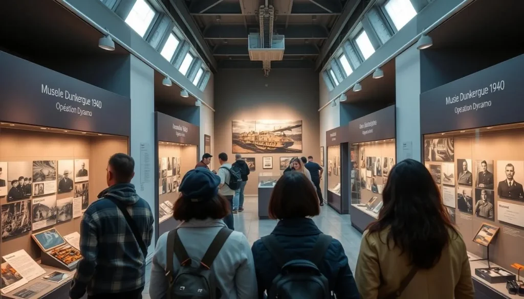 Interior of Musée Dunkerque 1940 showing WWII exhibits and artifacts