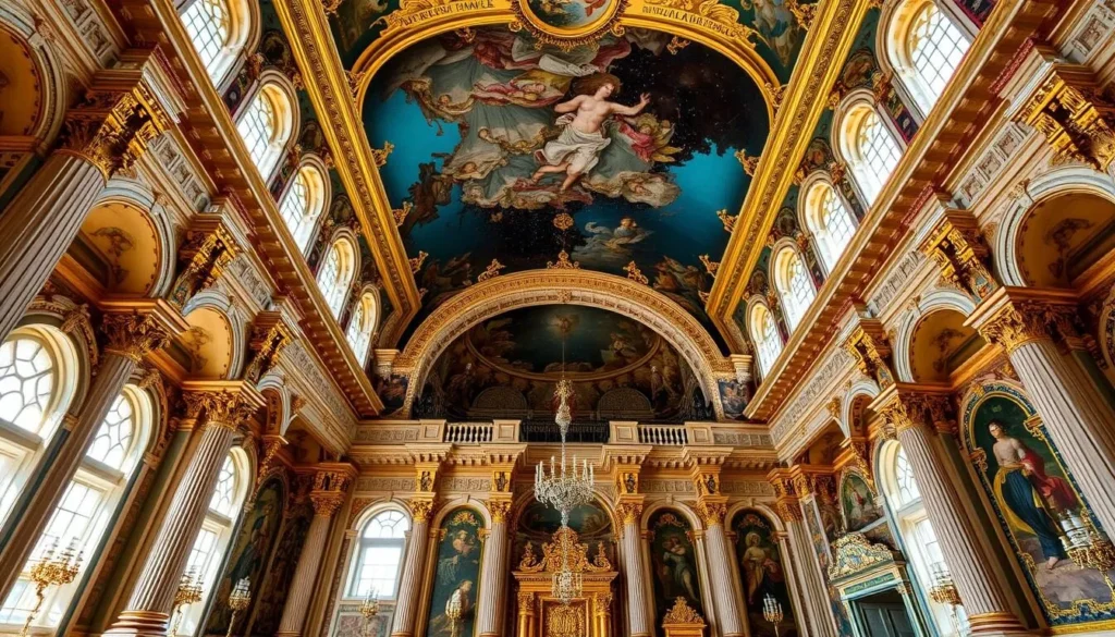 Interior of Neuschwanstein Castle showing the ornate Throne Room with Byzantine-inspired decor