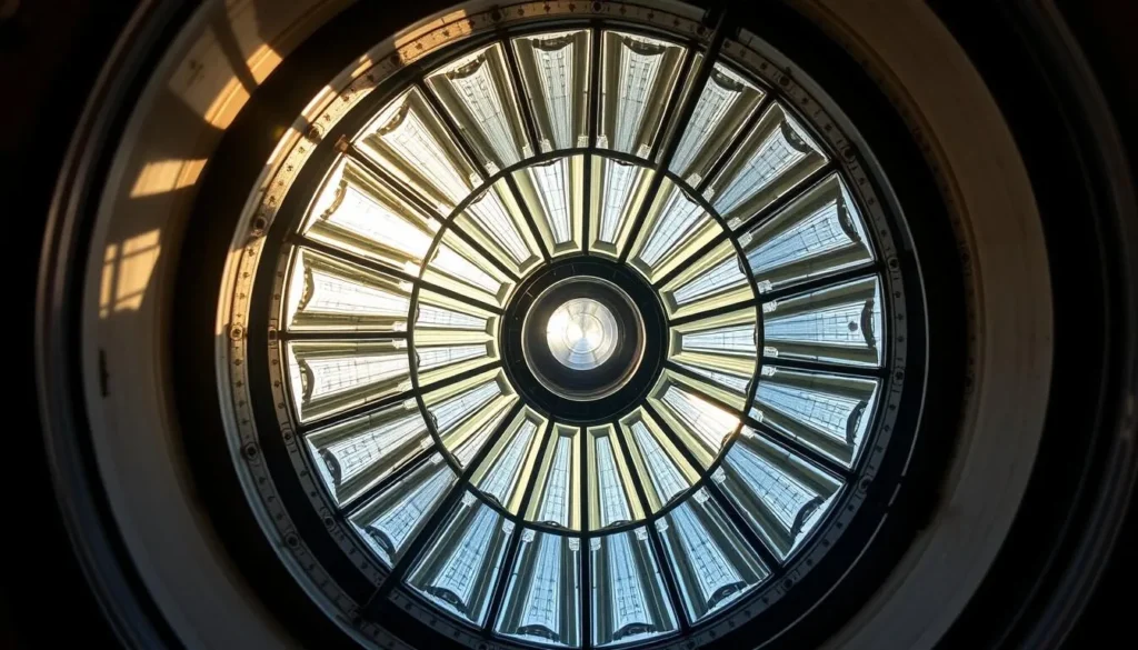Interior of Point Cabrillo Lighthouse showing the historic Fresnel lens
