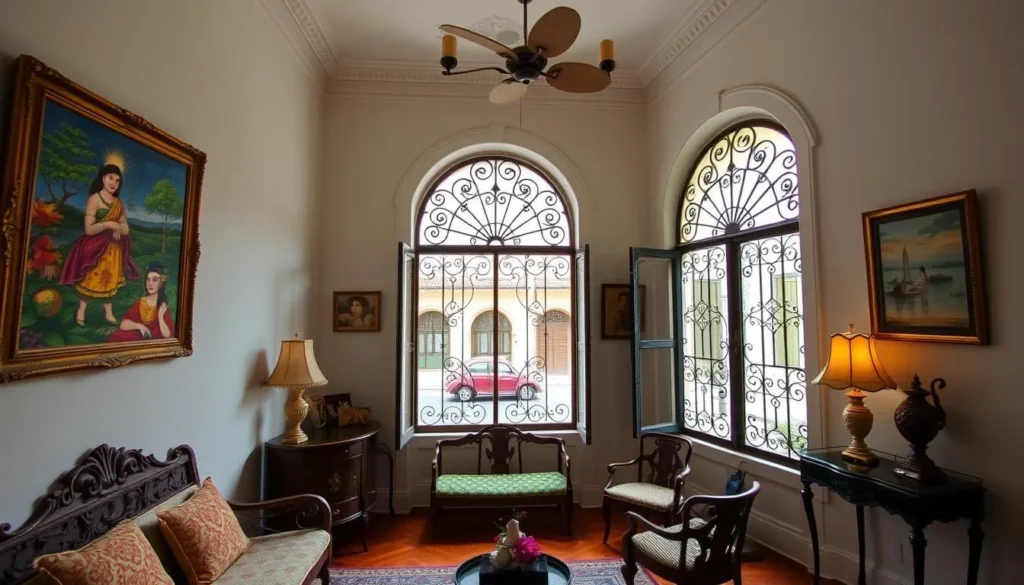 Interior of a beautifully restored colonial casa particular in Old Havana
