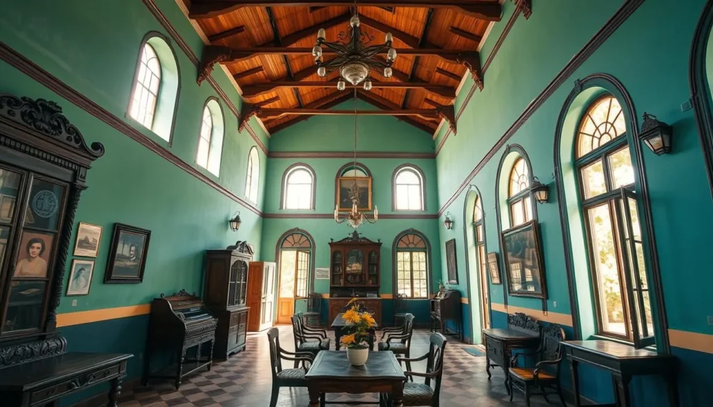Interior of a colonial casa particular in Matanzas, showing traditional Cuban decor and architecture