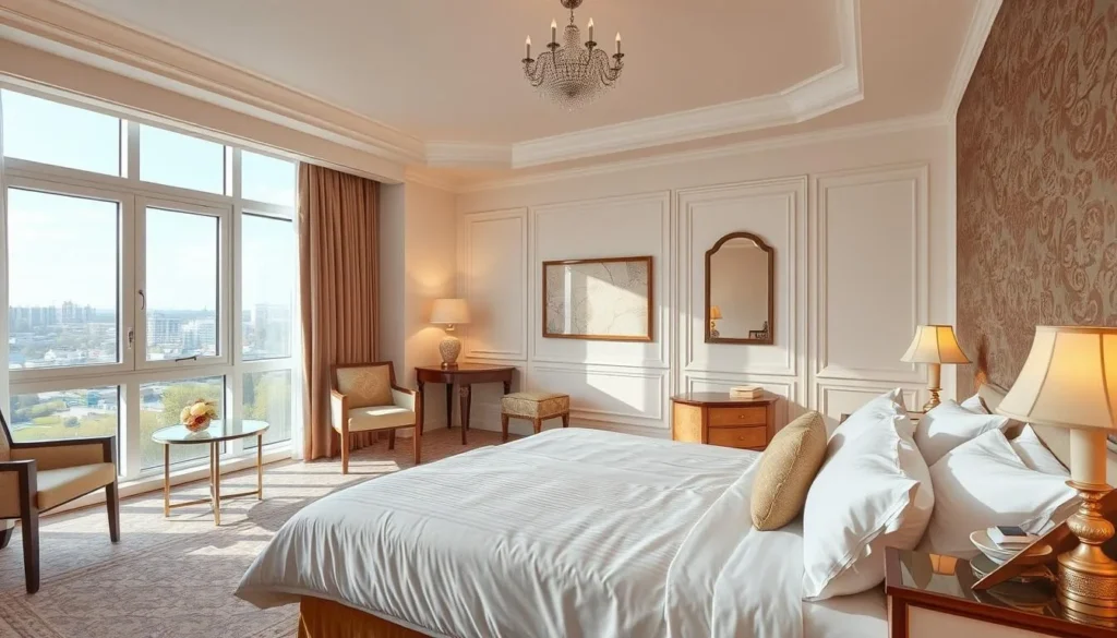 Interior of a hotel room in Saratov with traditional and modern elements Interior of a hotel room in Saratov with traditional and modern elements