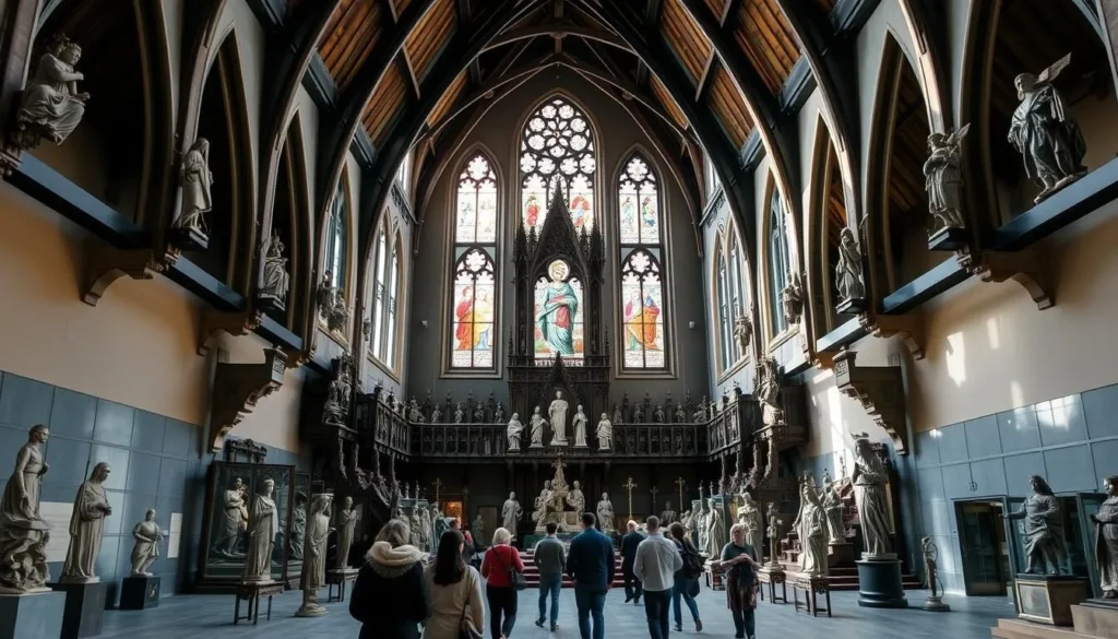 Interior of the Augustinermuseum in Freiburg showing medieval religious art