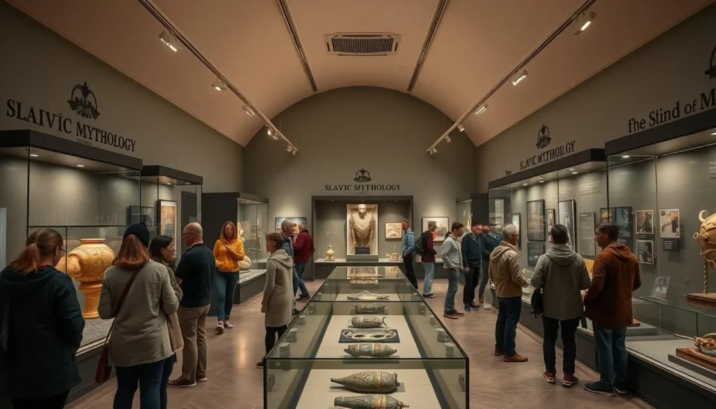 Interior of the First Museum of Slavic Mythology in Tomsk showing exhibits of Slavic art and artifacts Interior of the First Museum of Slavic Mythology in Tomsk showing exhibits of Slavic art and artifacts