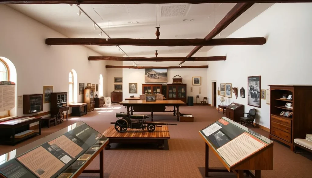Interior of the Fort Verde museum with historical exhibits and artifacts Interior of the Fort Verde museum with historical exhibits and artifacts
