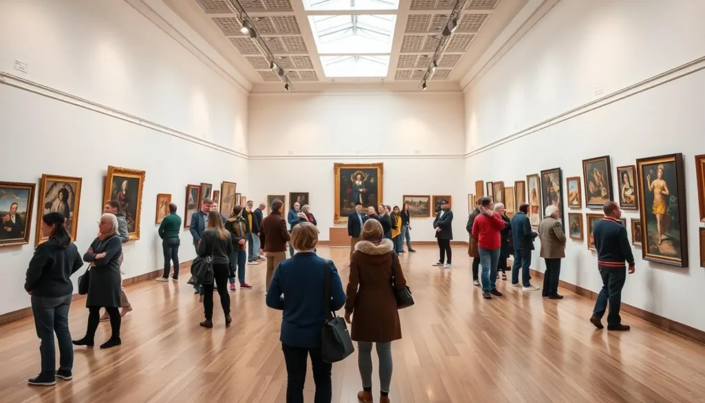 Interior of the Magnitogorsk Art Gallery showing an exhibition space with artwork