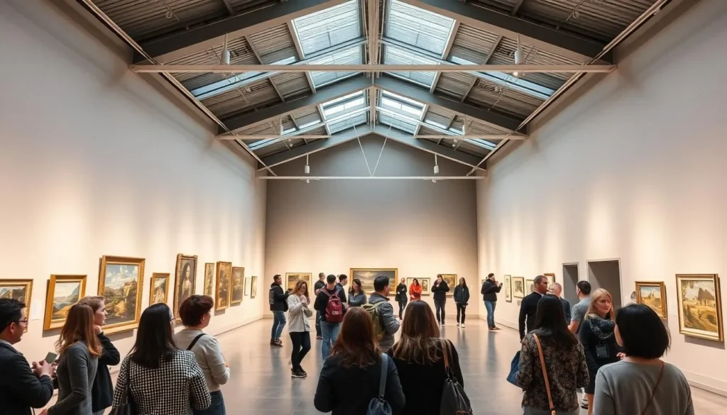 Interior of the National Gallery of the Faroe Islands showing Faroese artwork