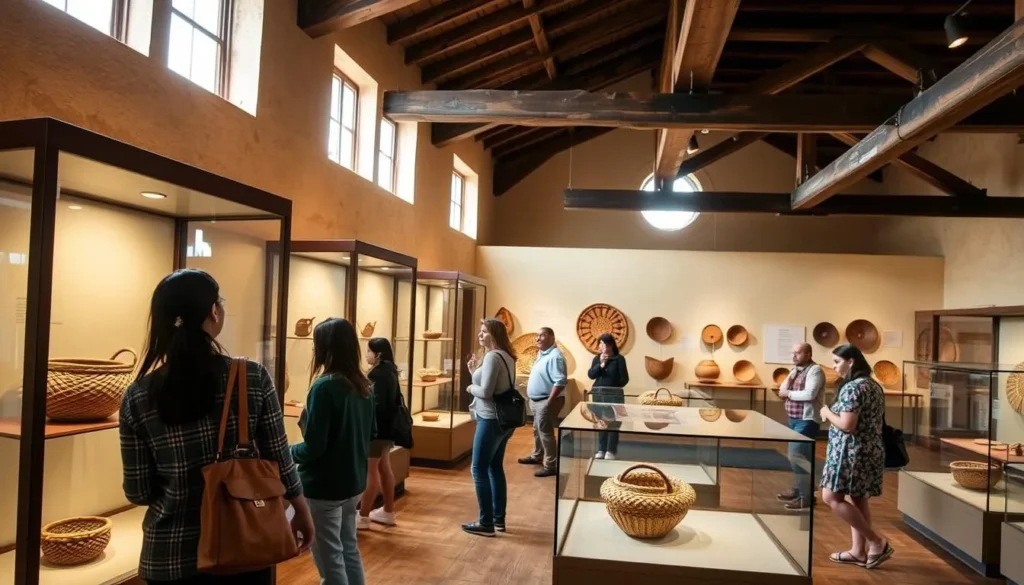 Interior of the Pacific House Museum at Monterey State Historic Park showing California Native basket weaving exhibits Interior of the Pacific House Museum at Monterey State Historic Park showing California Native basket weaving exhibits