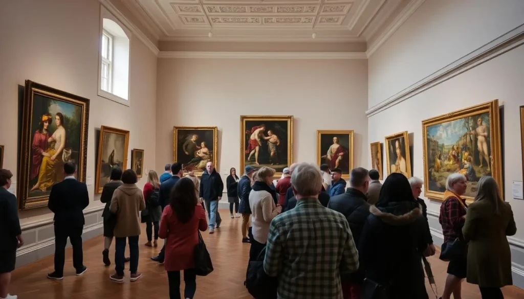 Interior of the Radishchev Art Museum in Saratov showing art exhibitions and visitors Interior of the Radishchev Art Museum in Saratov showing art exhibitions and visitors