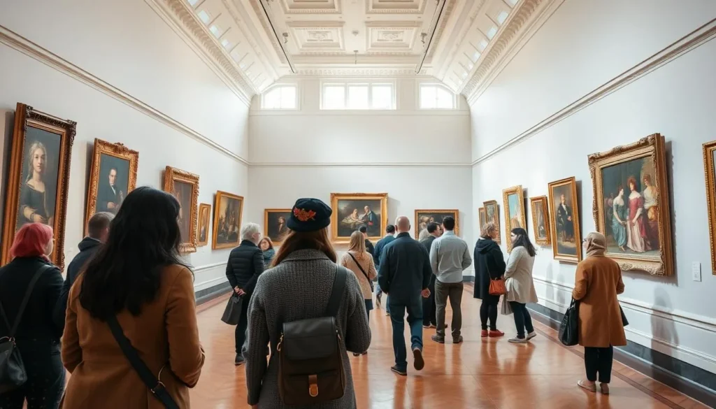 Interior of the Smolensk Art Gallery showing paintings and visitors