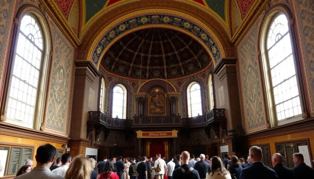 Interior of the Spanish Synagogue in Prague's Jewish Quarter showing ornate Moorish decoration