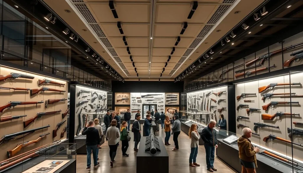 Interior of the Tula State Museum of Weapons showing historic firearms displays