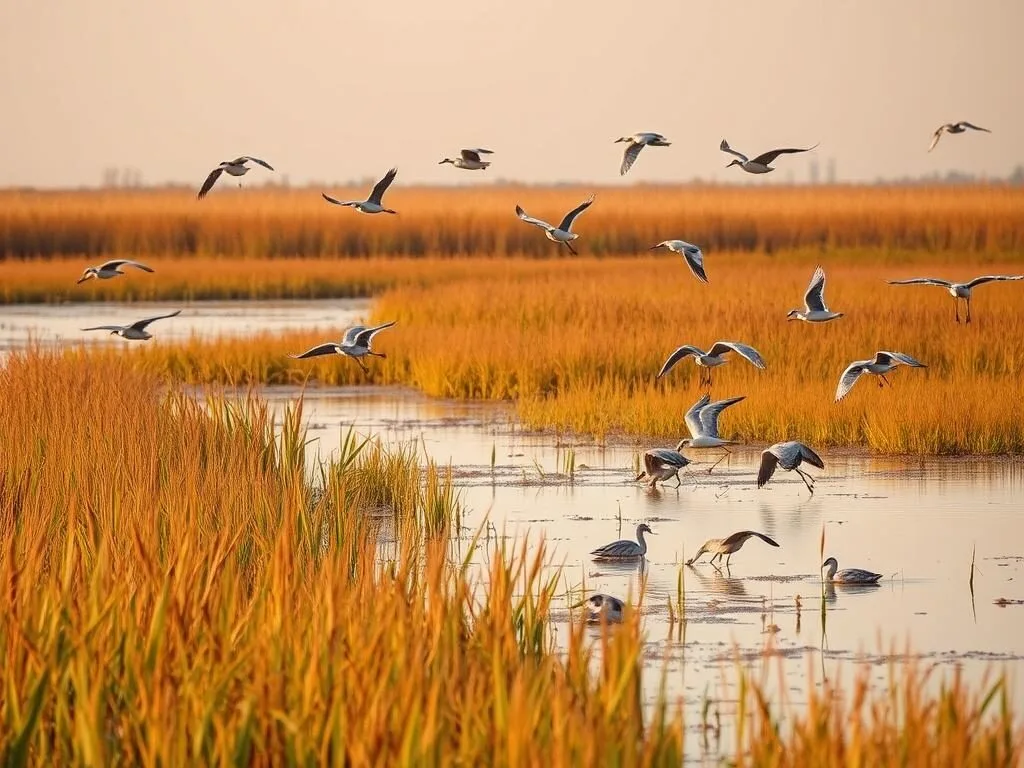 Iroquois County State Wildlife Area wetlands with migratory birds Iroquois County State Wildlife Area wetlands with migratory birds