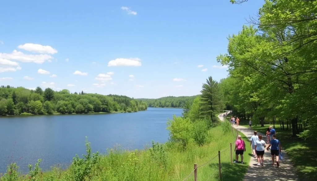 Johnson-Sauk Trail Nature Preserve in summer with lush green trees surrounding the lake Johnson-Sauk Trail Nature Preserve in summer with lush green trees surrounding the lake