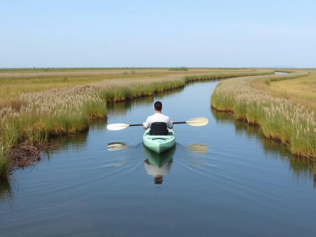 Kayaker exploring the tidal creeks of Waccasassa Bay Preserve State Park Kayaker exploring the tidal creeks of Waccasassa Bay Preserve State Park