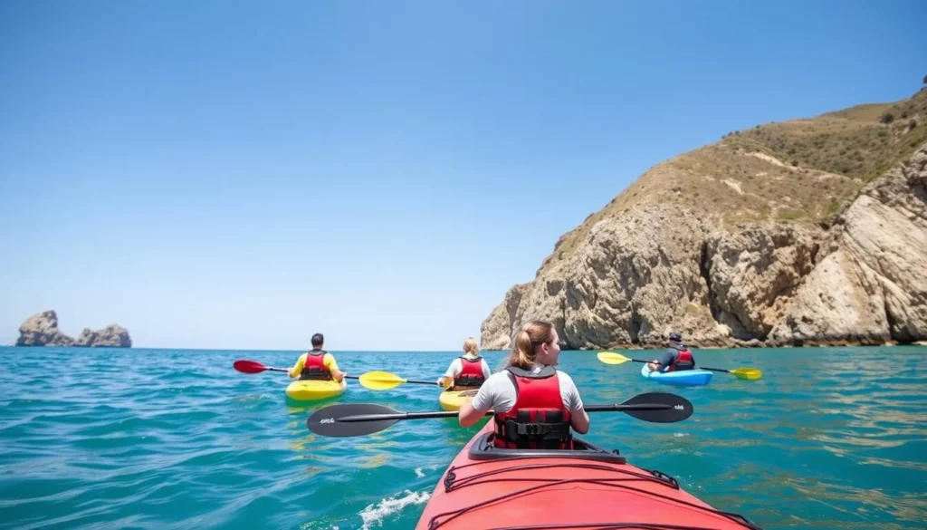 Kayakers exploring the Big Sur coastline near Julia Pfeiffer Burns State Park Kayakers exploring the Big Sur coastline near Julia Pfeiffer Burns State Park