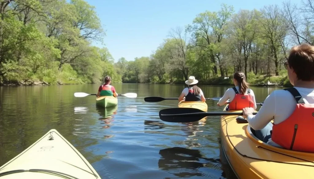 Kayakers exploring the Sangamon River along the Lincoln Heritage Water Trail