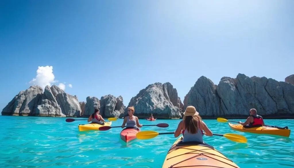 Kayakers exploring the coastline near The Baths Virgin Gorda