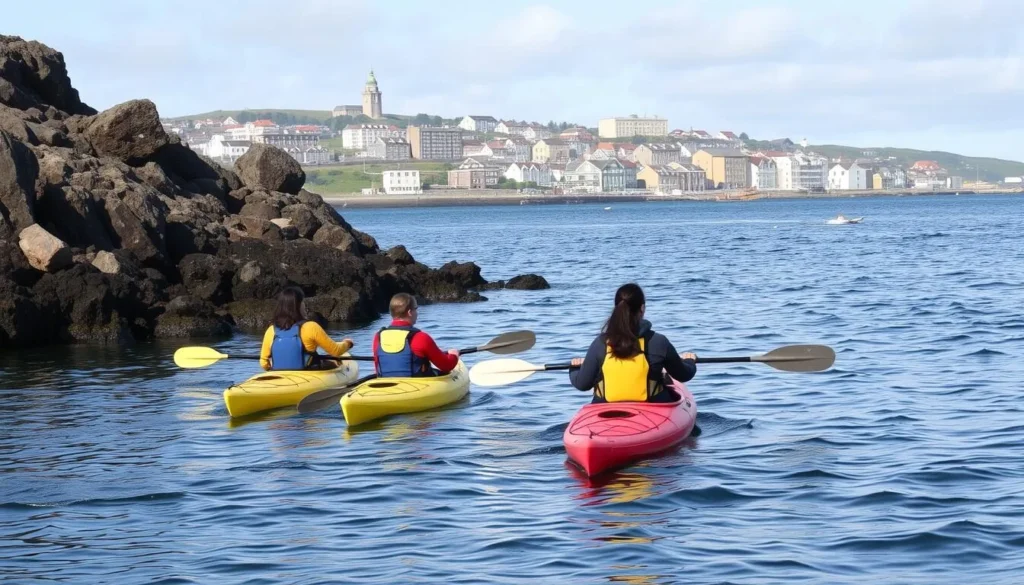 Kayakers exploring the coastline near Tórshavn