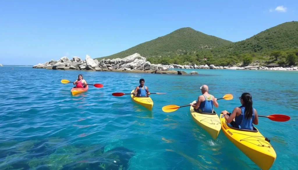 Kayakers exploring the coastline of Little Bay St. Martin