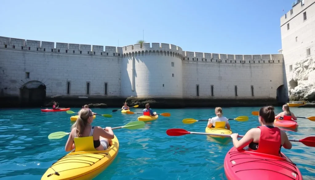 Kayakers exploring the crystal-clear waters around Dubrovnik's city walls