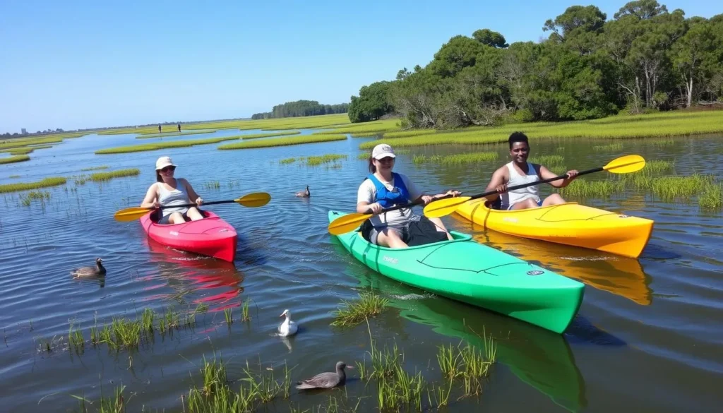 Kayakers exploring the salt marshes around Little Talbot Island State Park