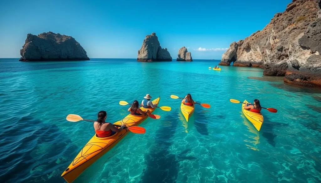 Kayakers exploring the waters around Islas Marietas National Park Kayakers exploring the waters around Islas Marietas National Park