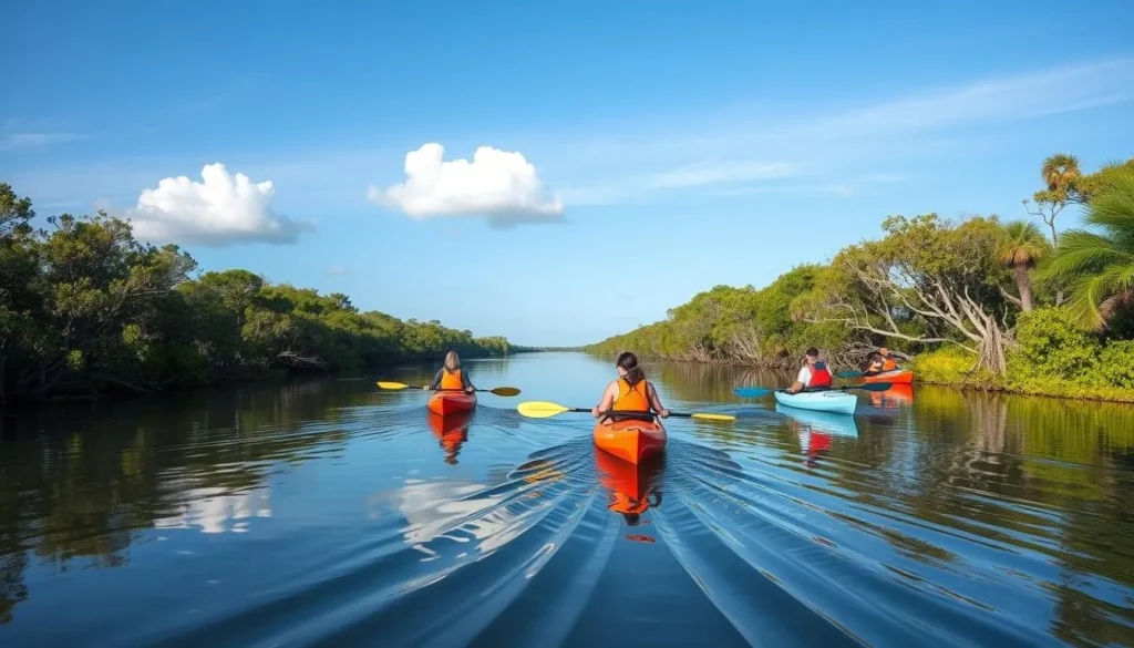 Kayakers exploring the waterways of St. Lucie Inlet Preserve State Park Florida