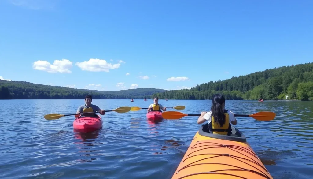 Kayakers on Keystone Lake in Keystone State Park Pennsylvania