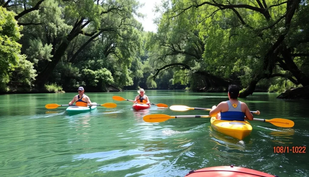 Kayakers paddling on the Ichetucknee River at Ichetucknee Springs State Park Florida