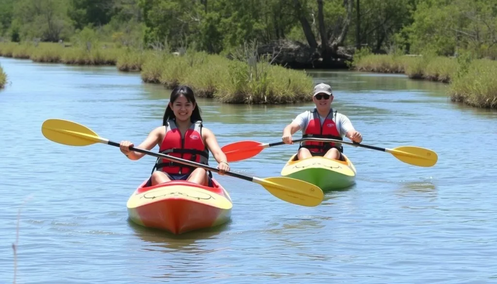 Kayakers paddling through the waterways of Waccasassa Bay Preserve State Park Kayakers paddling through the waterways of Waccasassa Bay Preserve State Park