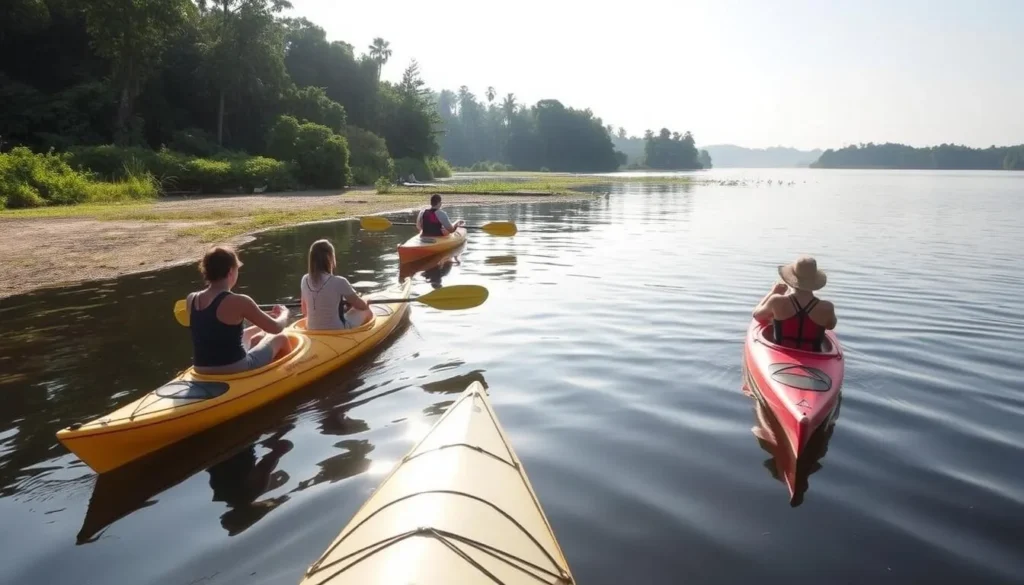 Kayaking along the shores of Leguan Island in the Essequibo River