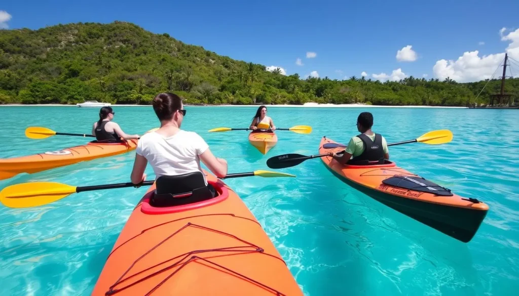 Kayaking in Sainte-Anne Beach Guadeloupe lagoon