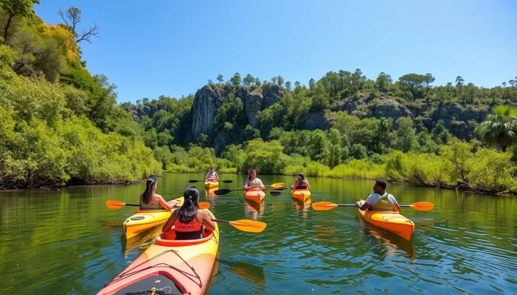 Kayaking on the Chipola River at Florida Caverns State Park with no more than 5 watercraft visible Kayaking on the Chipola River at Florida Caverns State Park with no more than 5 watercraft visible